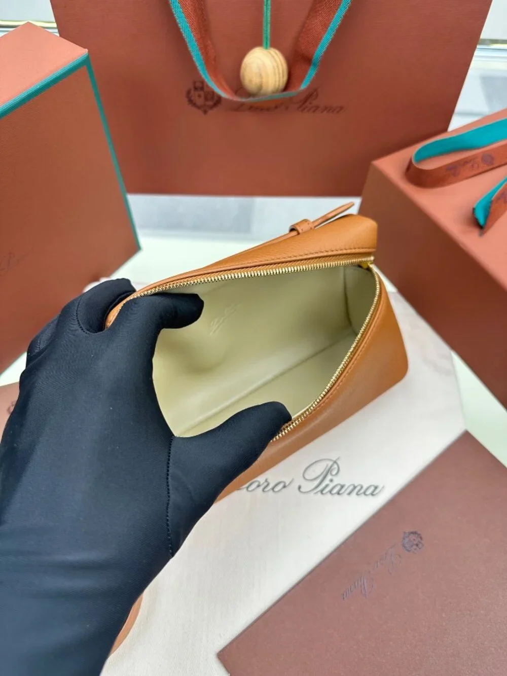 Loro Piana Extra Pocket L19 Calfskin Leather Bag Tan Gold HW